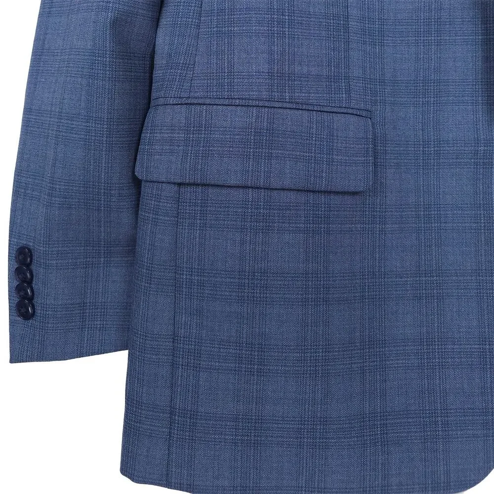 Michael Kors Mens Classic Fit Suit Jacket Blazer 40S Blue Plaid Stretch Wool NWT